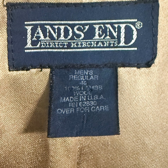 Lands’ End USA 100% Lambs Wool Herringbone Blazer 46R Brown Tweed Sport Coat - Picture 2 of 16